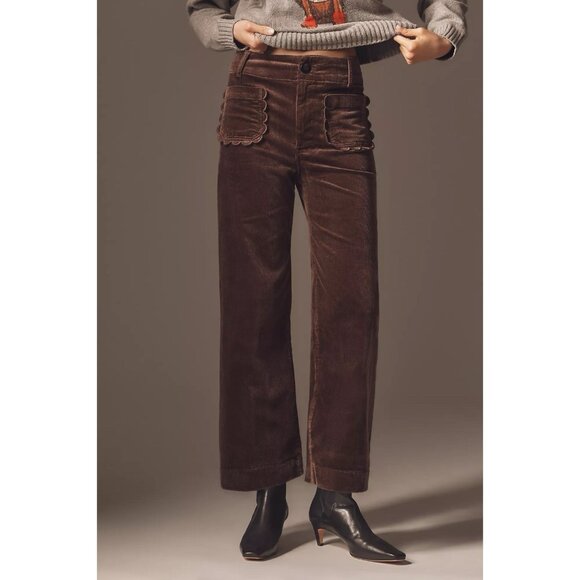 Maeve Pants - Anthropologie Colette Corduroy Crop Pants Scallop Pocket Wide Leg Size 28 Mink